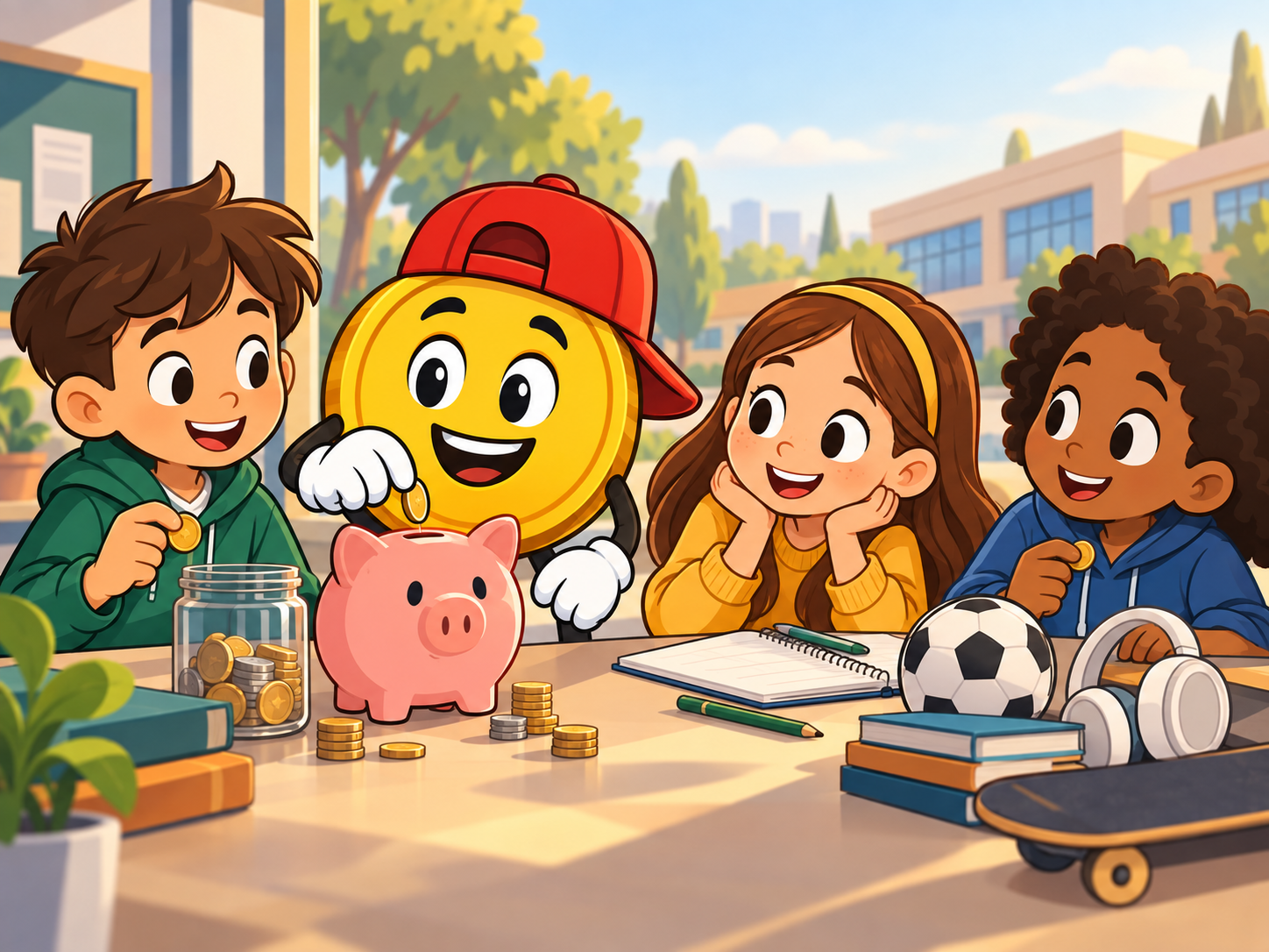 Niñas y niños aprenden a tomar decisiones sobre el dinero en un entorno educativo.